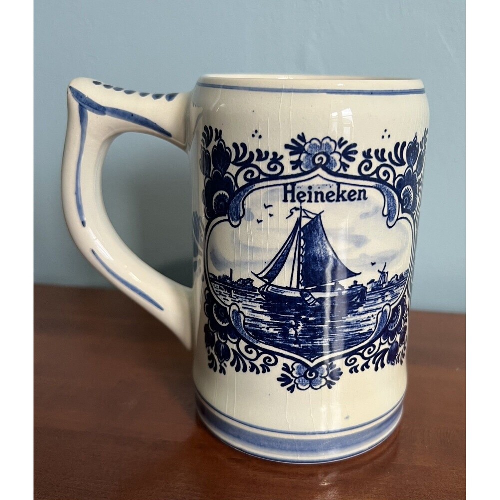 Vintage Delft Blue Heineken  Stein Hand Painted Made In Holland Mug